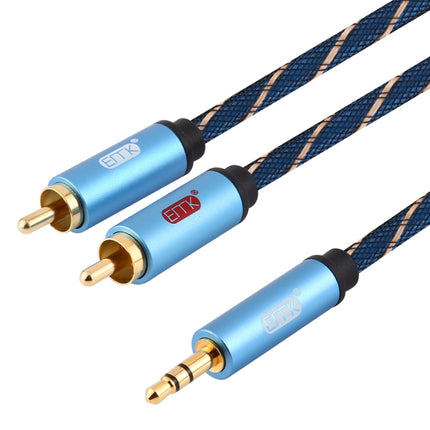 EMK 3.5mm Jack Male to 2 x RCA Male Gold Plated Connector Speaker Audio Cable, Cable Length:2m(Dark Blue)-garmade.com