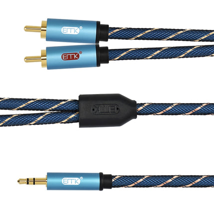 EMK 3.5mm Jack Male to 2 x RCA Male Gold Plated Connector Speaker Audio Cable, Cable Length:2m(Dark Blue)-garmade.com