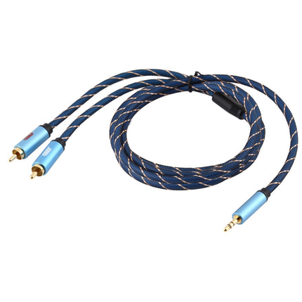 EMK 3.5mm Jack Male to 2 x RCA Male Gold Plated Connector Speaker Audio Cable, Cable Length:3m(Dark Blue)-garmade.com