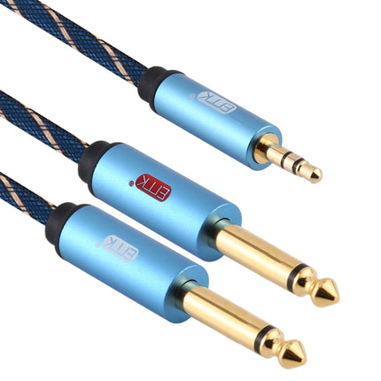 EMK 3.5mm Jack Male to 2 x 6.35mm Jack Male Gold Plated Connector Nylon Braid AUX Cable for Computer / X-BOX / PS3 / CD / DVD, Cable Length:1m(Dark Blue)-garmade.com