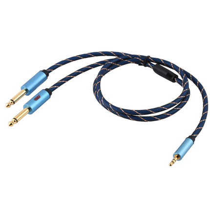 EMK 3.5mm Jack Male to 2 x 6.35mm Jack Male Gold Plated Connector Nylon Braid AUX Cable for Computer / X-BOX / PS3 / CD / DVD, Cable Length:1m(Dark Blue)-garmade.com