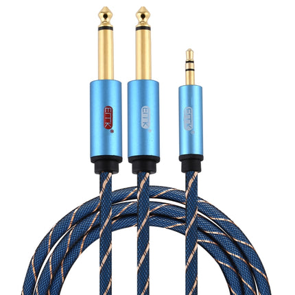 EMK 3.5mm Jack Male to 2 x 6.35mm Jack Male Gold Plated Connector Nylon Braid AUX Cable for Computer / X-BOX / PS3 / CD / DVD, Cable Length:1.5m(Dark Blue)-garmade.com