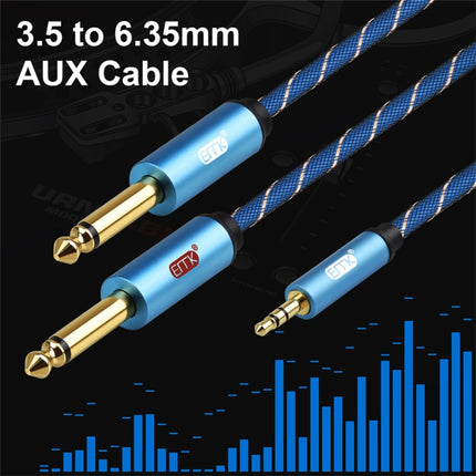 EMK 3.5mm Jack Male to 2 x 6.35mm Jack Male Gold Plated Connector Nylon Braid AUX Cable for Computer / X-BOX / PS3 / CD / DVD, Cable Length:1.5m(Dark Blue)-garmade.com