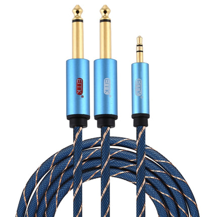 EMK 3.5mm Jack Male to 2 x 6.35mm Jack Male Gold Plated Connector Nylon Braid AUX Cable for Computer / X-BOX / PS3 / CD / DVD, Cable Length:2m(Dark Blue)-garmade.com