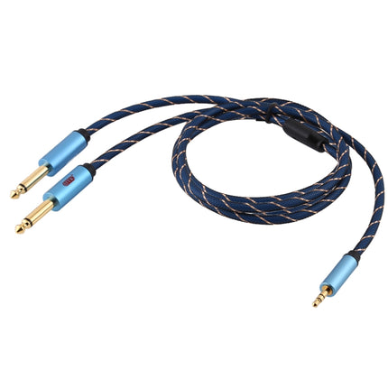 EMK 3.5mm Jack Male to 2 x 6.35mm Jack Male Gold Plated Connector Nylon Braid AUX Cable for Computer / X-BOX / PS3 / CD / DVD, Cable Length:2m(Dark Blue)-garmade.com
