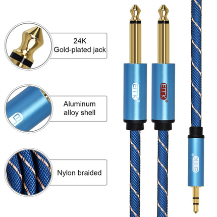 EMK 3.5mm Jack Male to 2 x 6.35mm Jack Male Gold Plated Connector Nylon Braid AUX Cable for Computer / X-BOX / PS3 / CD / DVD, Cable Length:3m(Dark Blue)-garmade.com