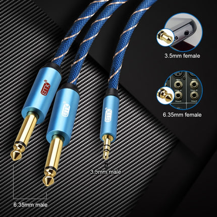 EMK 3.5mm Jack Male to 2 x 6.35mm Jack Male Gold Plated Connector Nylon Braid AUX Cable for Computer / X-BOX / PS3 / CD / DVD, Cable Length:3m(Dark Blue)-garmade.com