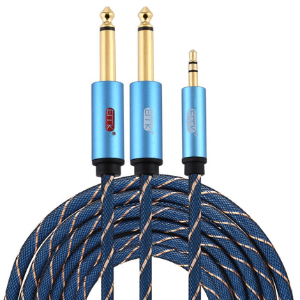 EMK 3.5mm Jack Male to 2 x 6.35mm Jack Male Gold Plated Connector Nylon Braid AUX Cable for Computer / X-BOX / PS3 / CD / DVD, Cable Length:5m(Dark Blue)-garmade.com