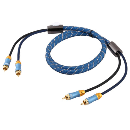 EMK 2 x RCA Male to 2 x RCA Male Gold Plated Connector Nylon Braid Coaxial Audio Cable for TV / Amplifier / Home Theater / DVD, Cable Length:1.5m(Dark Blue)-garmade.com