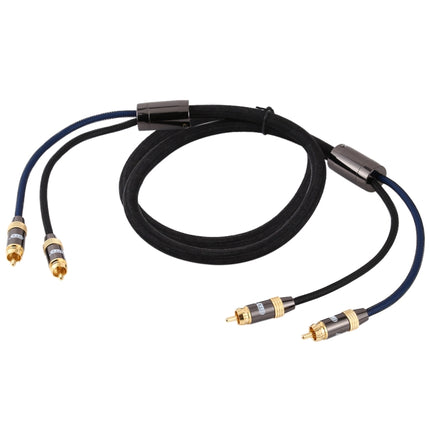 EMK 2 x RCA Male to 2 x RCA Male Gold Plated Connector Nylon Braid Coaxial Audio Cable for TV / Amplifier / Home Theater / DVD, Cable Length:1.5m(Black)-garmade.com