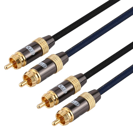 EMK 2 x RCA Male to 2 x RCA Male Gold Plated Connector Nylon Braid Coaxial Audio Cable for TV / Amplifier / Home Theater / DVD, Cable Length:2m(Black)-garmade.com