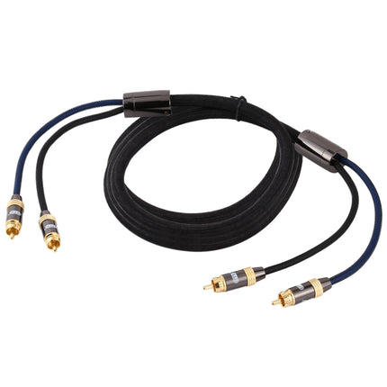 EMK 2 x RCA Male to 2 x RCA Male Gold Plated Connector Nylon Braid Coaxial Audio Cable for TV / Amplifier / Home Theater / DVD, Cable Length:3m(Black)-garmade.com