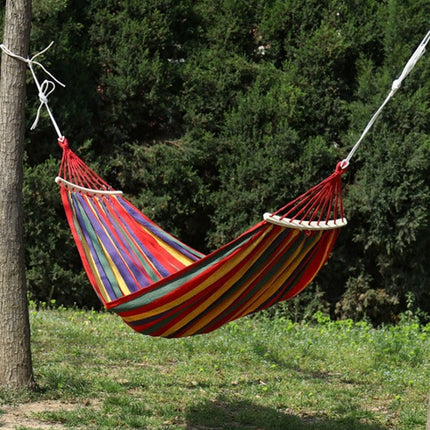 Outdoor Double Thickened Canvas Hammock Indoor Swing with Detachable Curved Rod, Size:190x100cm(Red Stripe)-garmade.com