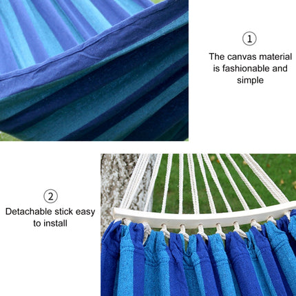 Outdoor Double Thickened Canvas Hammock Indoor Swing with Detachable Curved Rod, Size:190x100cm(Green Stripe)-garmade.com
