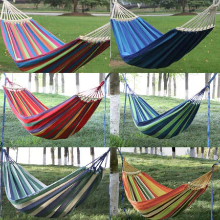 Outdoor Double Thickened Canvas Hammock Indoor Swing with Detachable Curved Rod, Size:190x100cm(Red Stripe)-garmade.com