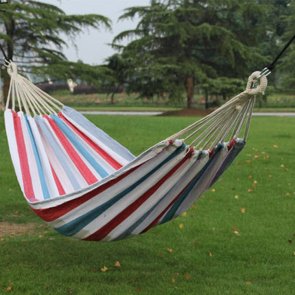 Outdoor Double Thickened Canvas Hammock Indoor Swing, Size:200x100cm(Red White Stripe)-garmade.com