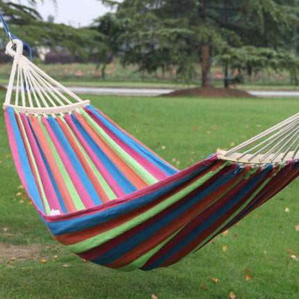 Outdoor Double Thickened Canvas Hammock Indoor Swing with Detachable Curved Rod, Size:200x100cm(Colorful)-garmade.com