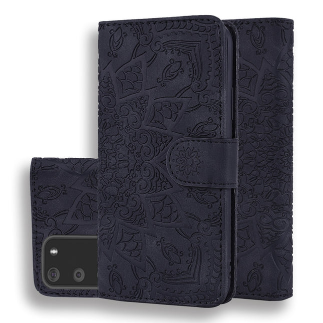 Embossed Sunflower Pattern Horizontal Flip PU Leather Case with Holder & Card Slots & Wallet & Lanyard(Black)-garmade.com