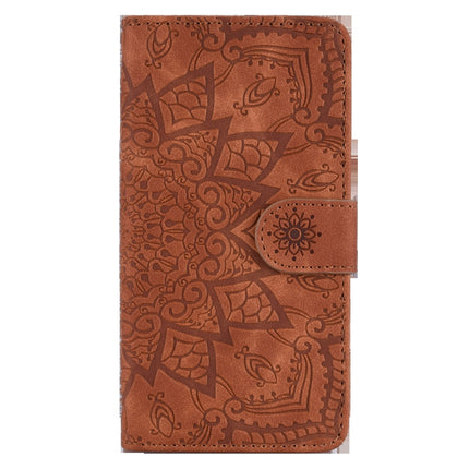 Embossed Sunflower Pattern Horizontal Flip PU Leather Case with Holder & Card Slots & Wallet & Lanyard(Brown)-garmade.com