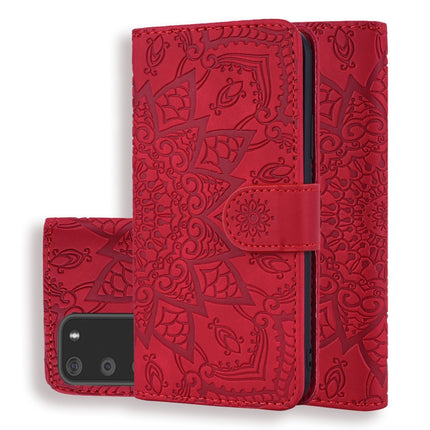 Embossed Sunflower Pattern Horizontal Flip PU Leather Case with Holder & Card Slots & Wallet & Lanyard(Red)-garmade.com