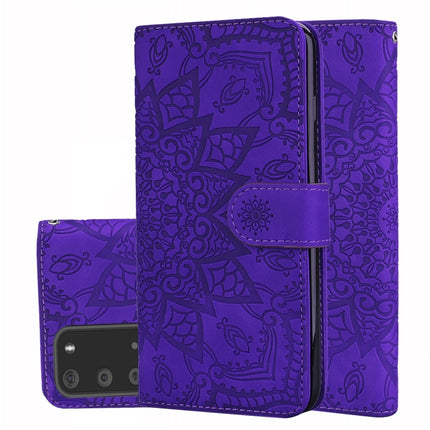 Embossed Sunflower Pattern Horizontal Flip PU Leather Case with Holder & Card Slots & Wallet & Lanyard(Purple)-garmade.com