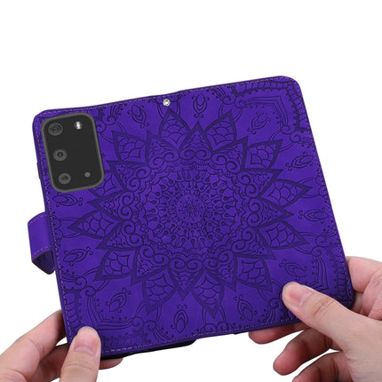 Embossed Sunflower Pattern Horizontal Flip PU Leather Case with Holder & Card Slots & Wallet & Lanyard(Purple)-garmade.com