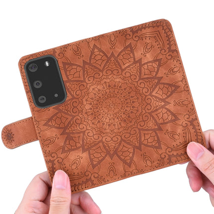 For Samsung Galaxy S20+ Embossed Sunflower Pattern Horizontal Flip PU Leather Case with Holder & Card Slots & Wallet & Lanyard(Brown)-garmade.com