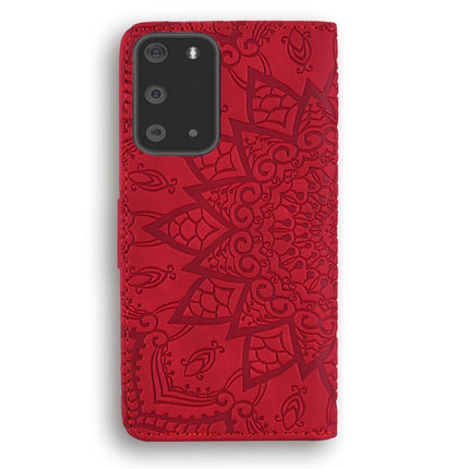 For Samsung Galaxy S20+ Embossed Sunflower Pattern Horizontal Flip PU Leather Case with Holder & Card Slots & Wallet & Lanyard(Red)-garmade.com