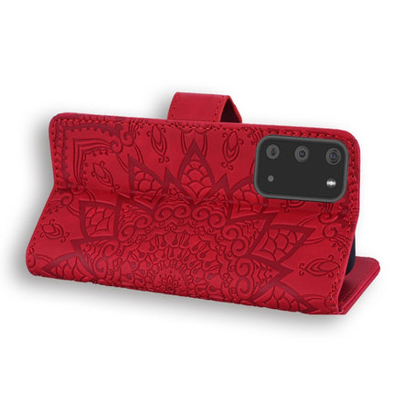 For Samsung Galaxy S20+ Embossed Sunflower Pattern Horizontal Flip PU Leather Case with Holder & Card Slots & Wallet & Lanyard(Red)-garmade.com