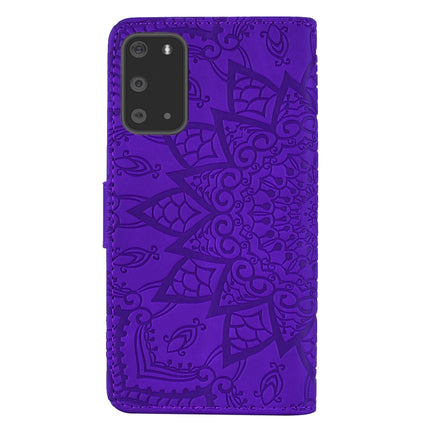 For Samsung Galaxy S20+ Embossed Sunflower Pattern Horizontal Flip PU Leather Case with Holder & Card Slots & Wallet & Lanyard(Purple)-garmade.com