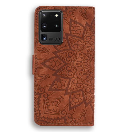 For Samsung Galaxy S20 Ultra Embossed Sunflower Pattern Horizontal Flip PU Leather Case with Holder & Card Slots & Wallet & Lanyard(Brown)-garmade.com