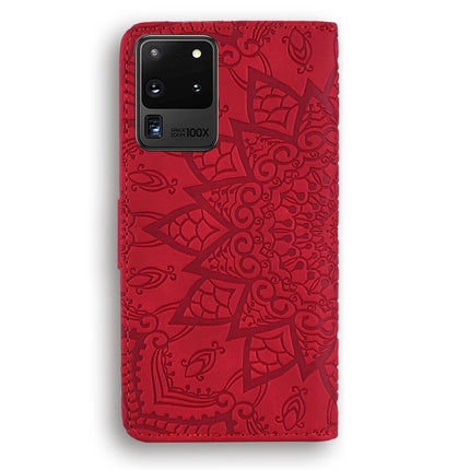 For Samsung Galaxy S20 Ultra Embossed Sunflower Pattern Horizontal Flip PU Leather Case with Holder & Card Slots & Wallet & Lanyard(Red)-garmade.com