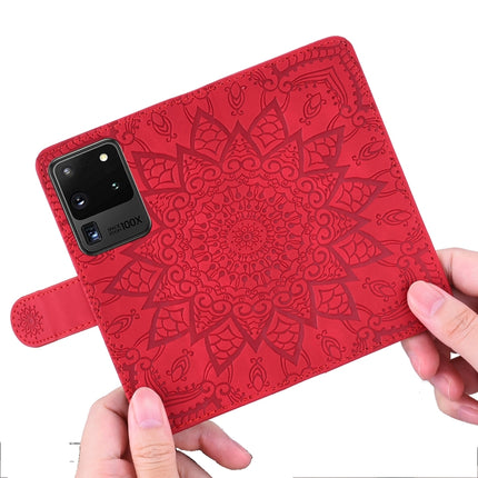 For Samsung Galaxy S20 Ultra Embossed Sunflower Pattern Horizontal Flip PU Leather Case with Holder & Card Slots & Wallet & Lanyard(Red)-garmade.com