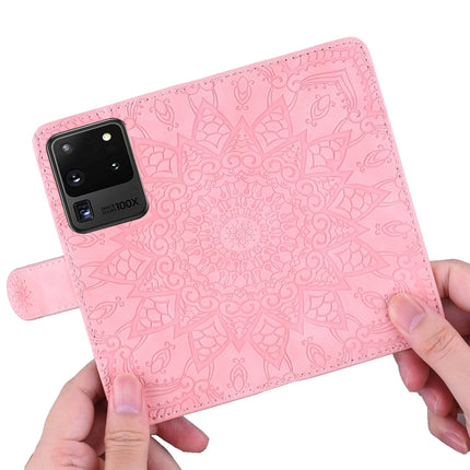 For Samsung Galaxy S20 Ultra Embossed Sunflower Pattern Horizontal Flip PU Leather Case with Holder & Card Slots & Wallet & Lanyard(Pink)-garmade.com