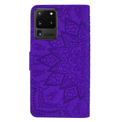 For Samsung Galaxy S20 Ultra Embossed Sunflower Pattern Horizontal Flip PU Leather Case with Holder & Card Slots & Wallet & Lanyard(Purple)-garmade.com