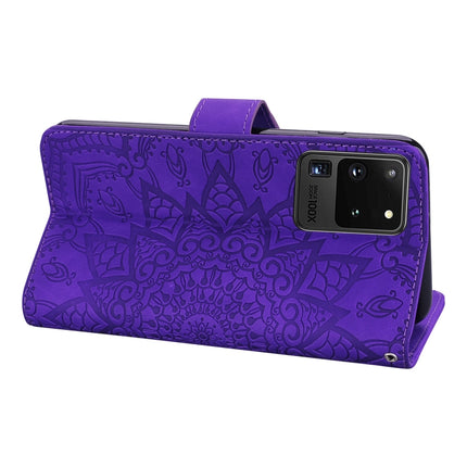 For Samsung Galaxy S20 Ultra Embossed Sunflower Pattern Horizontal Flip PU Leather Case with Holder & Card Slots & Wallet & Lanyard(Purple)-garmade.com