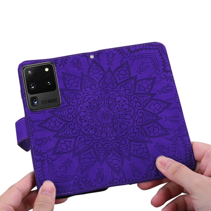 For Samsung Galaxy S20 Ultra Embossed Sunflower Pattern Horizontal Flip PU Leather Case with Holder & Card Slots & Wallet & Lanyard(Purple)-garmade.com