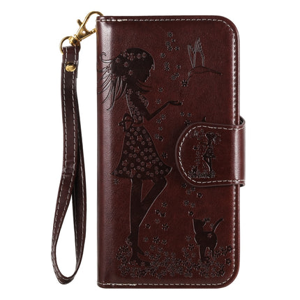 For Samsung Galaxy S20 Woman and Cat Embossed Horizontal Flip Leather Case, with Card Slots & Holder & Wallet & Photo Frame & Mirror & Lanyard(Brown)-garmade.com