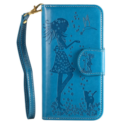 For Samsung Galaxy S20 Woman and Cat Embossed Horizontal Flip Leather Case, with Card Slots & Holder & Wallet & Photo Frame & Mirror & Lanyard(Blue)-garmade.com