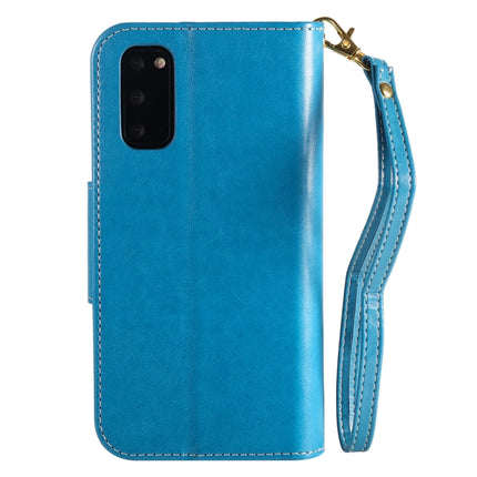 For Samsung Galaxy S20 Woman and Cat Embossed Horizontal Flip Leather Case, with Card Slots & Holder & Wallet & Photo Frame & Mirror & Lanyard(Blue)-garmade.com