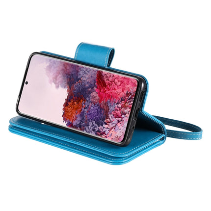 For Samsung Galaxy S20 Woman and Cat Embossed Horizontal Flip Leather Case, with Card Slots & Holder & Wallet & Photo Frame & Mirror & Lanyard(Blue)-garmade.com