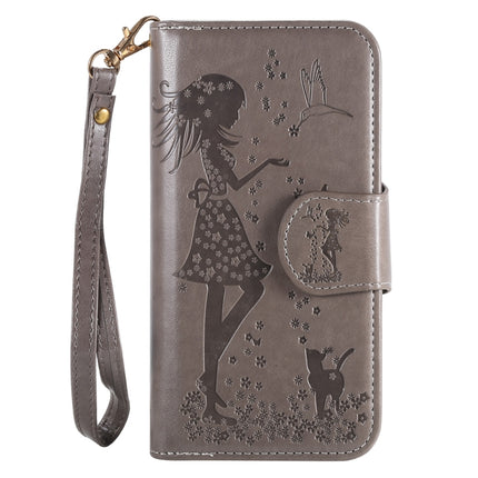 For Samsung Galaxy S20 Woman and Cat Embossed Horizontal Flip Leather Case, with Card Slots & Holder & Wallet & Photo Frame & Mirror & Lanyard(Grey)-garmade.com