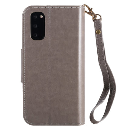 For Samsung Galaxy S20 Woman and Cat Embossed Horizontal Flip Leather Case, with Card Slots & Holder & Wallet & Photo Frame & Mirror & Lanyard(Grey)-garmade.com