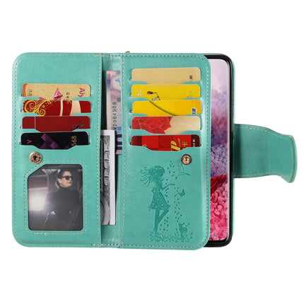 For Samsung Galaxy S20 Woman and Cat Embossed Horizontal Flip Leather Case, with Card Slots & Holder & Wallet & Photo Frame & Mirror & Lanyard(Green)-garmade.com