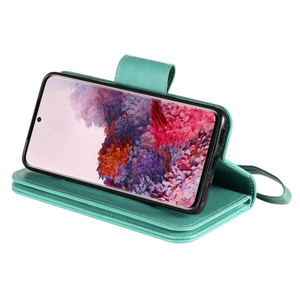 For Samsung Galaxy S20 Woman and Cat Embossed Horizontal Flip Leather Case, with Card Slots & Holder & Wallet & Photo Frame & Mirror & Lanyard(Green)-garmade.com