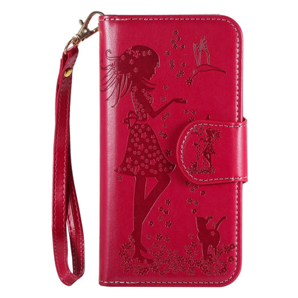 For Samsung Galaxy S20 Woman and Cat Embossed Horizontal Flip Leather Case, with Card Slots & Holder & Wallet & Photo Frame & Mirror & Lanyard(Red)-garmade.com