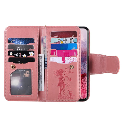 For Samsung Galaxy S20 Woman and Cat Embossed Horizontal Flip Leather Case, with Card Slots & Holder & Wallet & Photo Frame & Mirror & Lanyard(Pink)-garmade.com