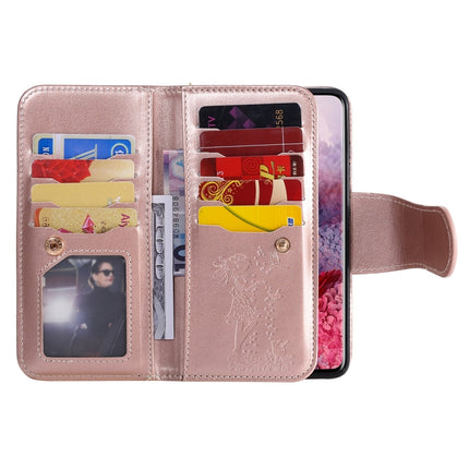 For Samsung Galaxy S20 Woman and Cat Embossed Horizontal Flip Leather Case, with Card Slots & Holder & Wallet & Photo Frame & Mirror & Lanyard(Rose Gold)-garmade.com