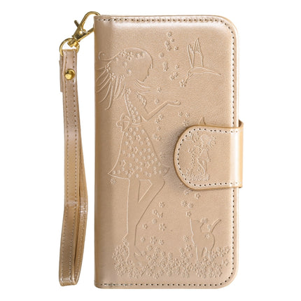 For Samsung Galaxy S20 Woman and Cat Embossed Horizontal Flip Leather Case, with Card Slots & Holder & Wallet & Photo Frame & Mirror & Lanyard(Gold)-garmade.com
