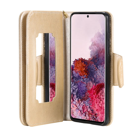 For Samsung Galaxy S20 Woman and Cat Embossed Horizontal Flip Leather Case, with Card Slots & Holder & Wallet & Photo Frame & Mirror & Lanyard(Gold)-garmade.com